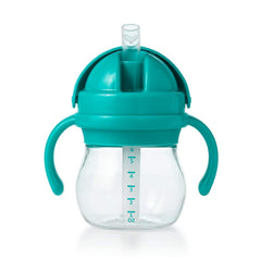OXO Tot Transitions straw cup teal leak-proof seal keeps mess contained during travel.