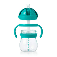 OXO Tot Transitions straw cup teal removable-handles support little ones learning to drink.