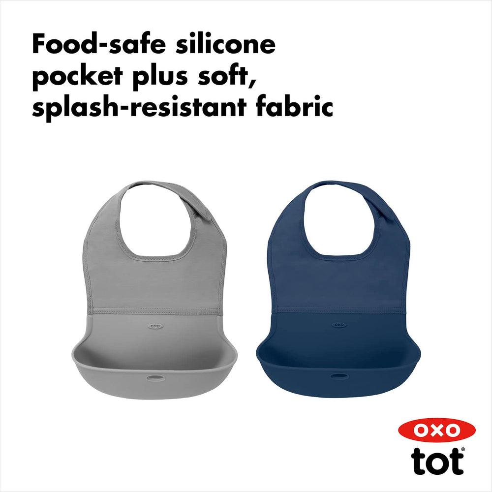 OXO Tot Roll-Up Bib soft neck band keeps baby comfortable during feeds