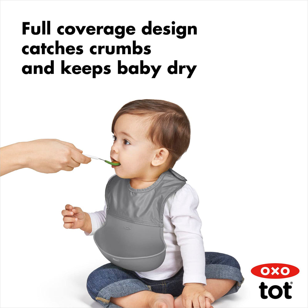 OXO Tot Roll-Up Bib Velcro closure stays secure as babies grow