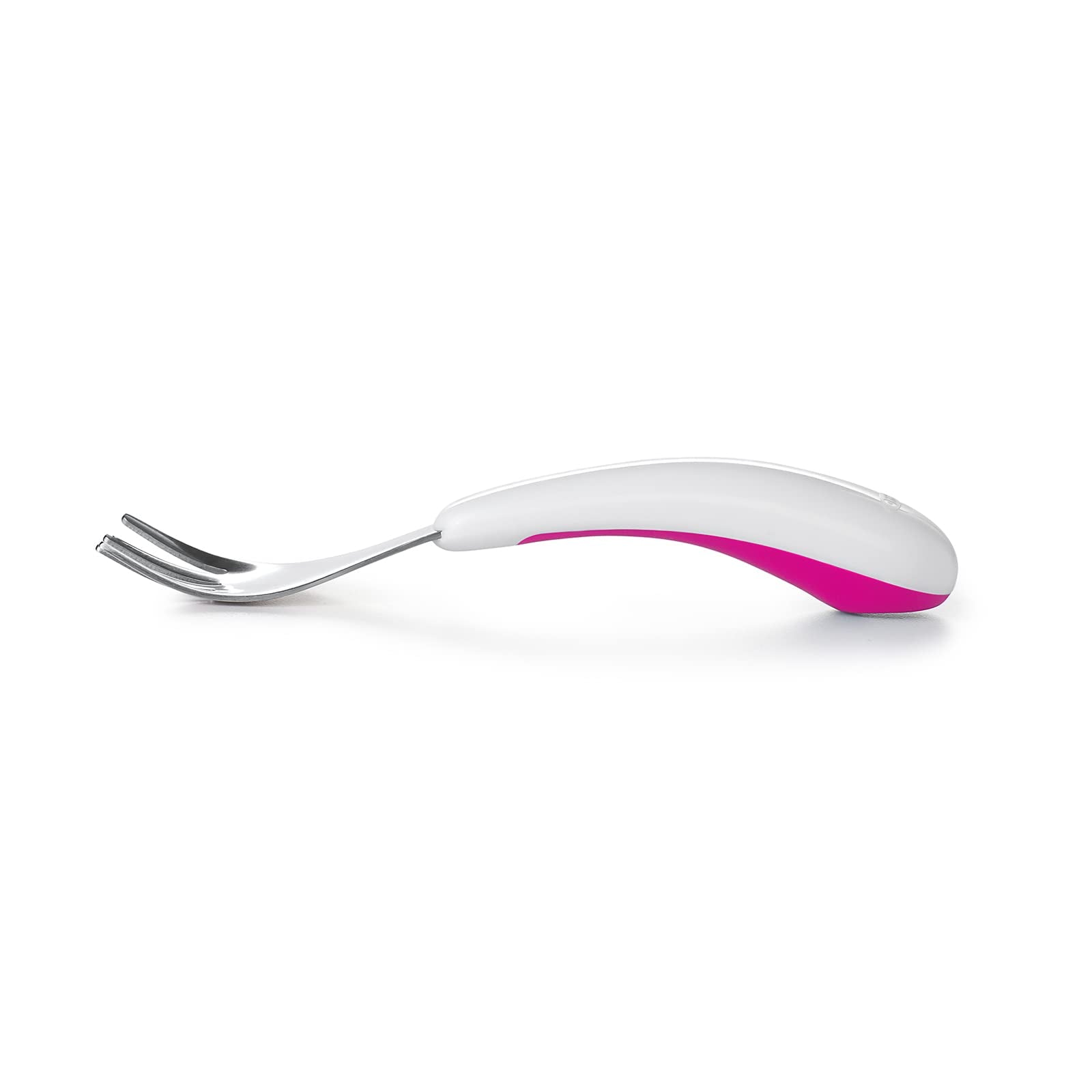 OXO Tot pink deep spoon head for easy scooping of yogurt.