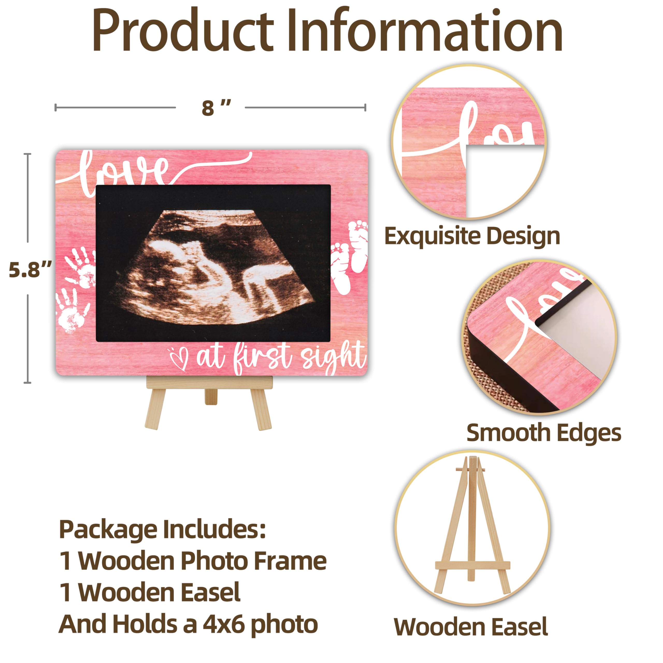 OXRUN Love at First Heartbeat frame highlights warm wood grain for nursery decor.