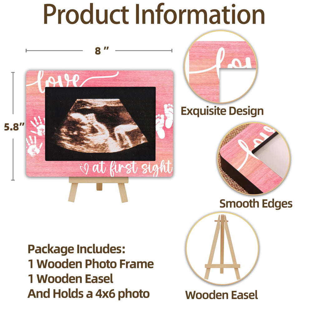 OXRUN Love at First Heartbeat frame highlights warm wood grain for nursery decor.