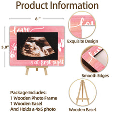 OXRUN Love at First Heartbeat frame highlights warm wood grain for nursery decor.