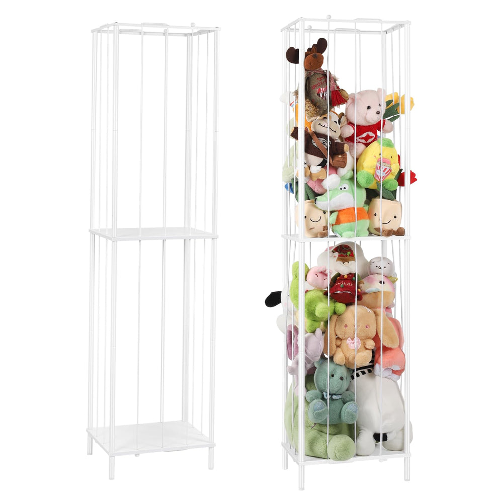 OYEAL stuffed animal storage 2-tier MDF highlights organized plush toy classification and elevation.