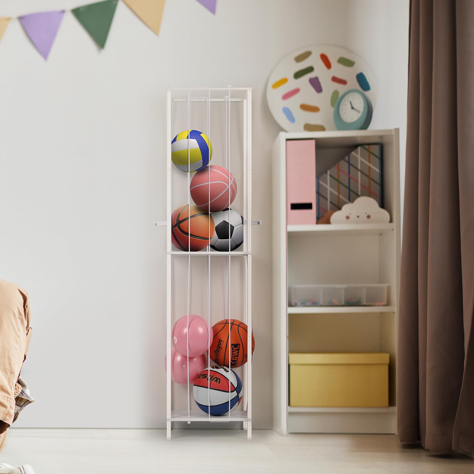 OYEAL stuffed animal storage assembly image demonstrates simple setup with included hardware.