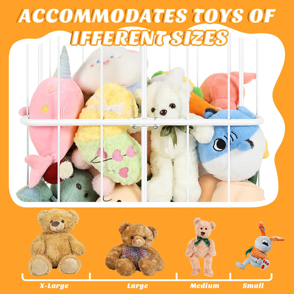 OYEAL stuffed animal storage dimensions – shows measurements for fitting large collections.