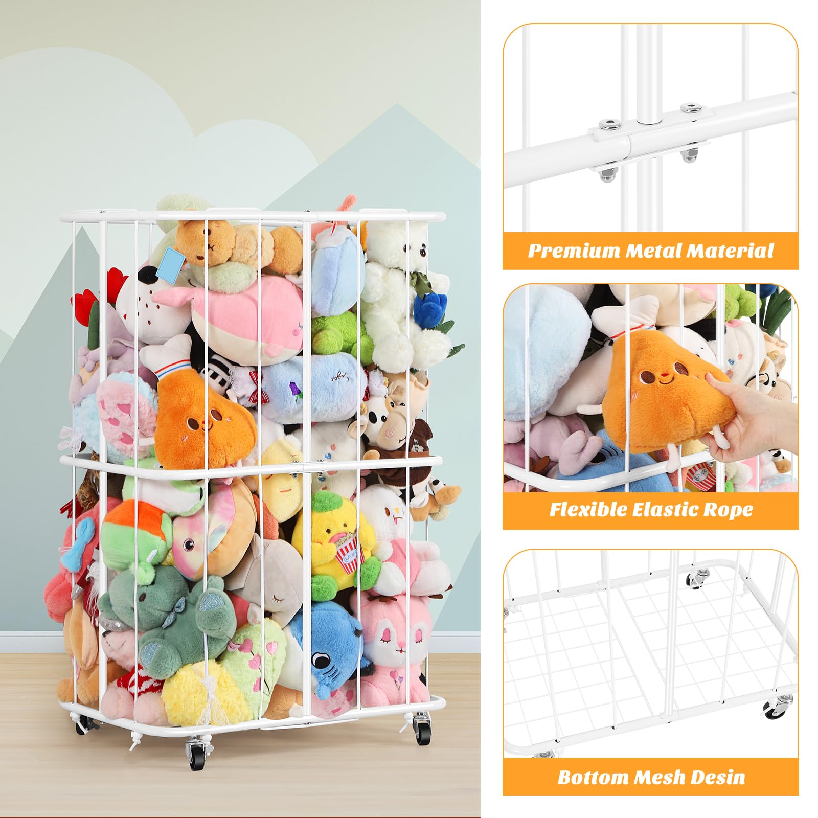 OYEAL stuffed animal storage elastic-bands closeup – secure compression for plush toys.