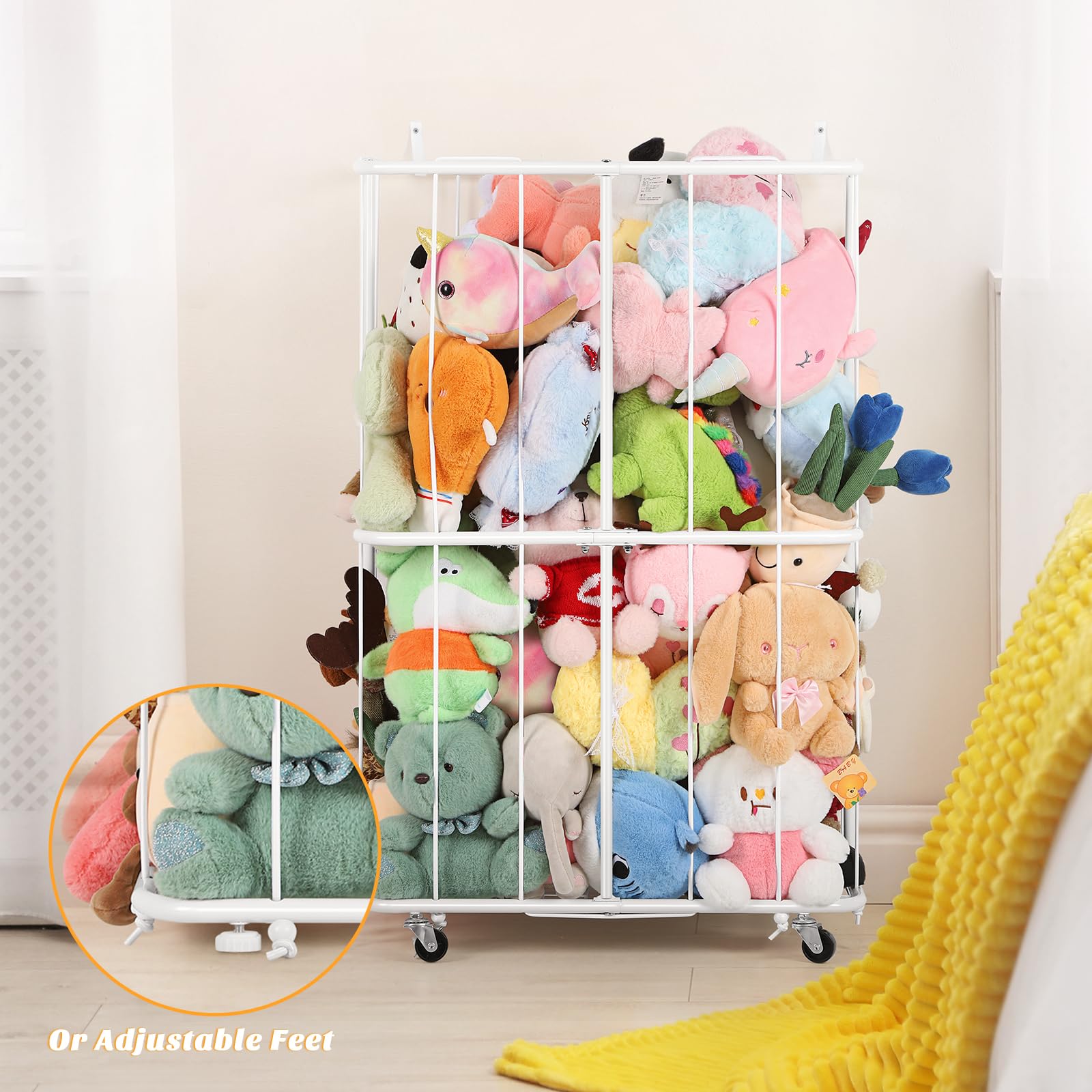 OYEAL stuffed animal storage metal-frame durability – sturdy construction for long-term playroom use.