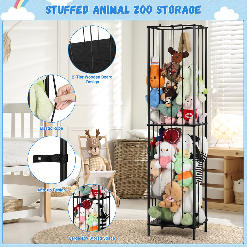 OYEAL stuffed animal zoo storage 2-tier MDF shelves keep plush toys organized