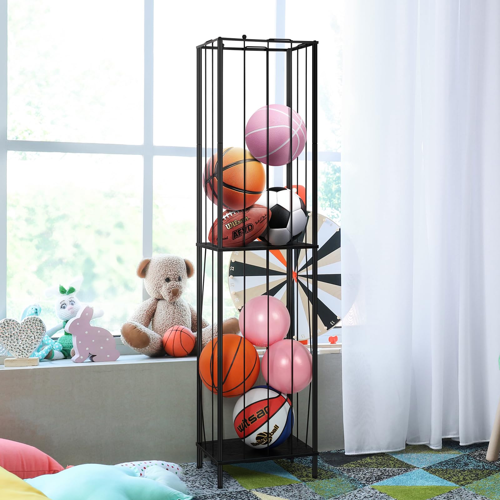 OYEAL stuffed animal zoo storage ball rack stores sports balls neatly