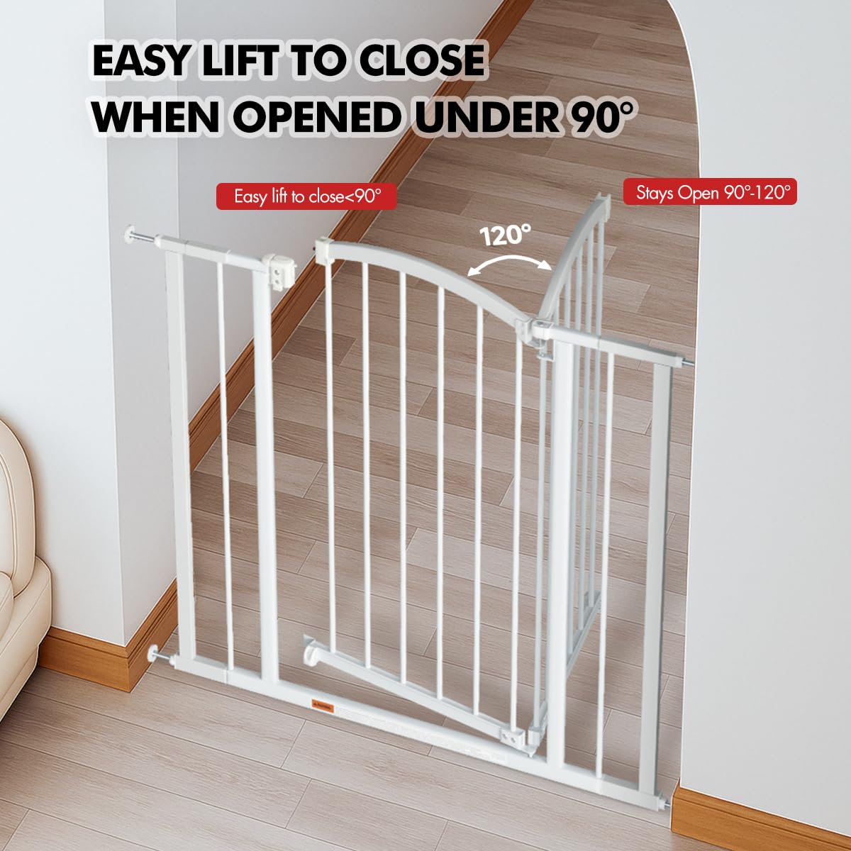 Ozzy & Kazoo Baby Gate shows pressure-mount and wall-mount installation options.