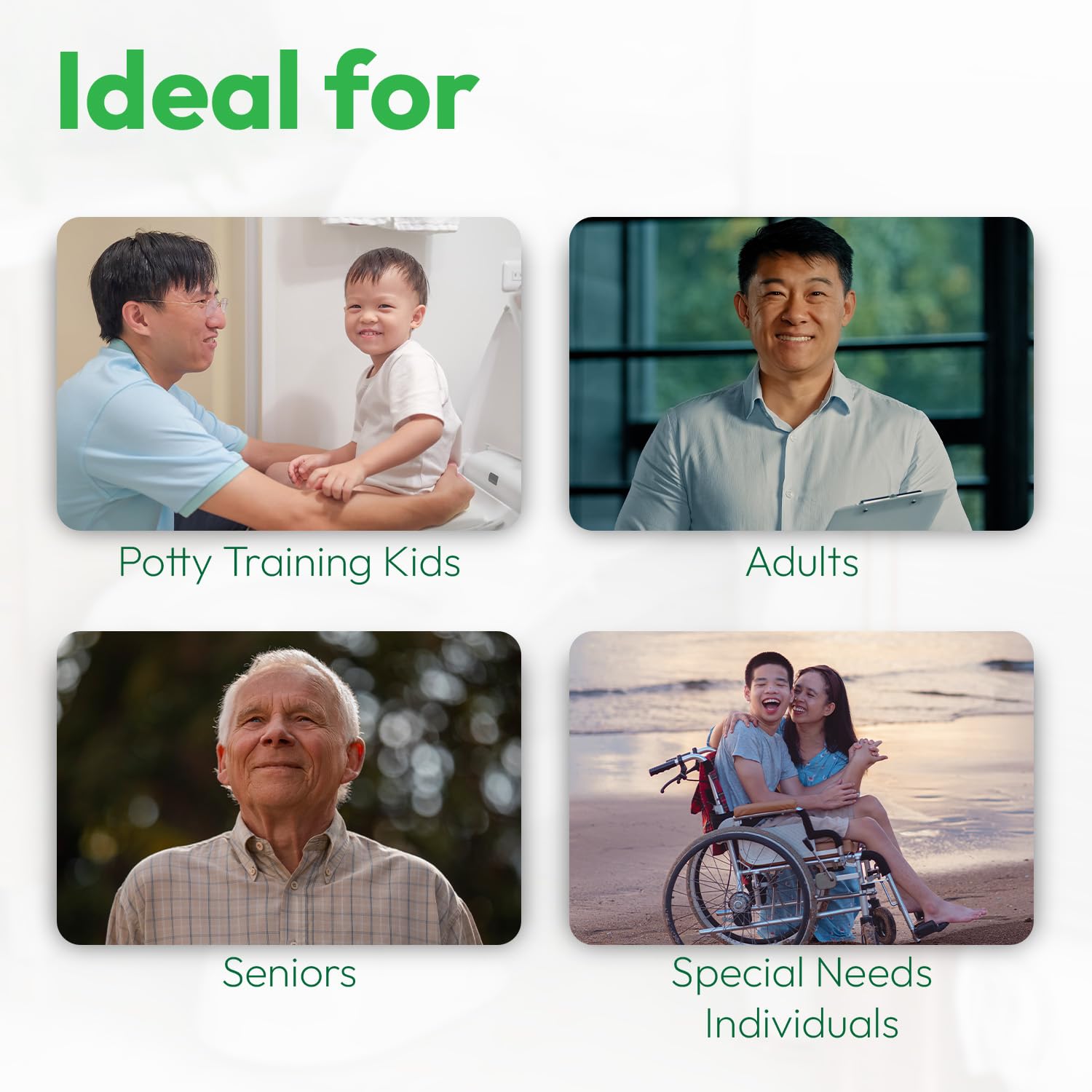 P-flector brand-story image highlights parents solving potty-training challenges.