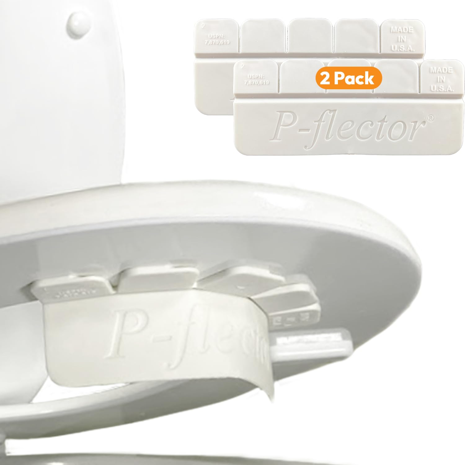 P-FLECTOR urine guard under-seat attachment reduces splash and keeps bathroom clean.