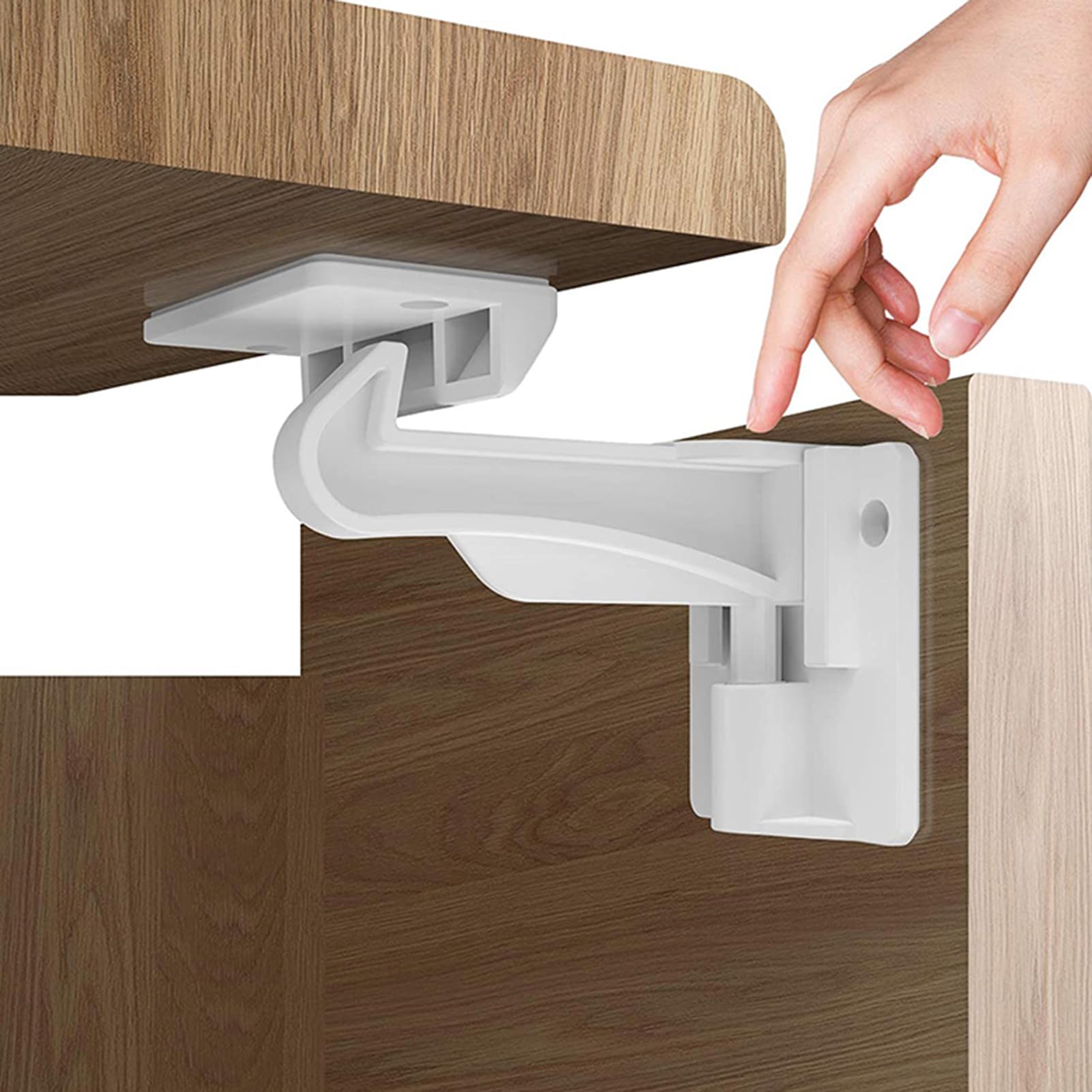 Pabesim invisible cabinet latch closeup demonstrates discreet child safety protection
