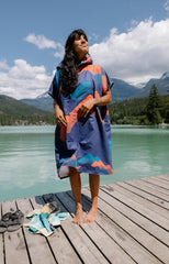 PackTowl changing poncho pocket closeup highlights kangaroo pocket for warm hands