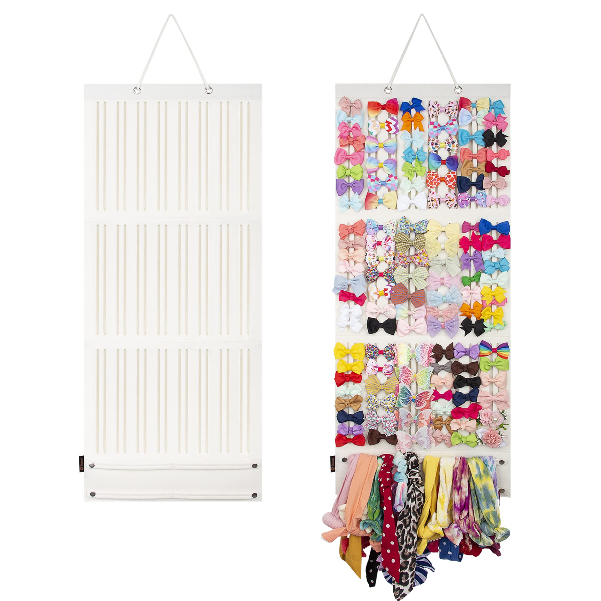 pacmaxi bow-holder-wall-display shows organized hair bows for quick selection