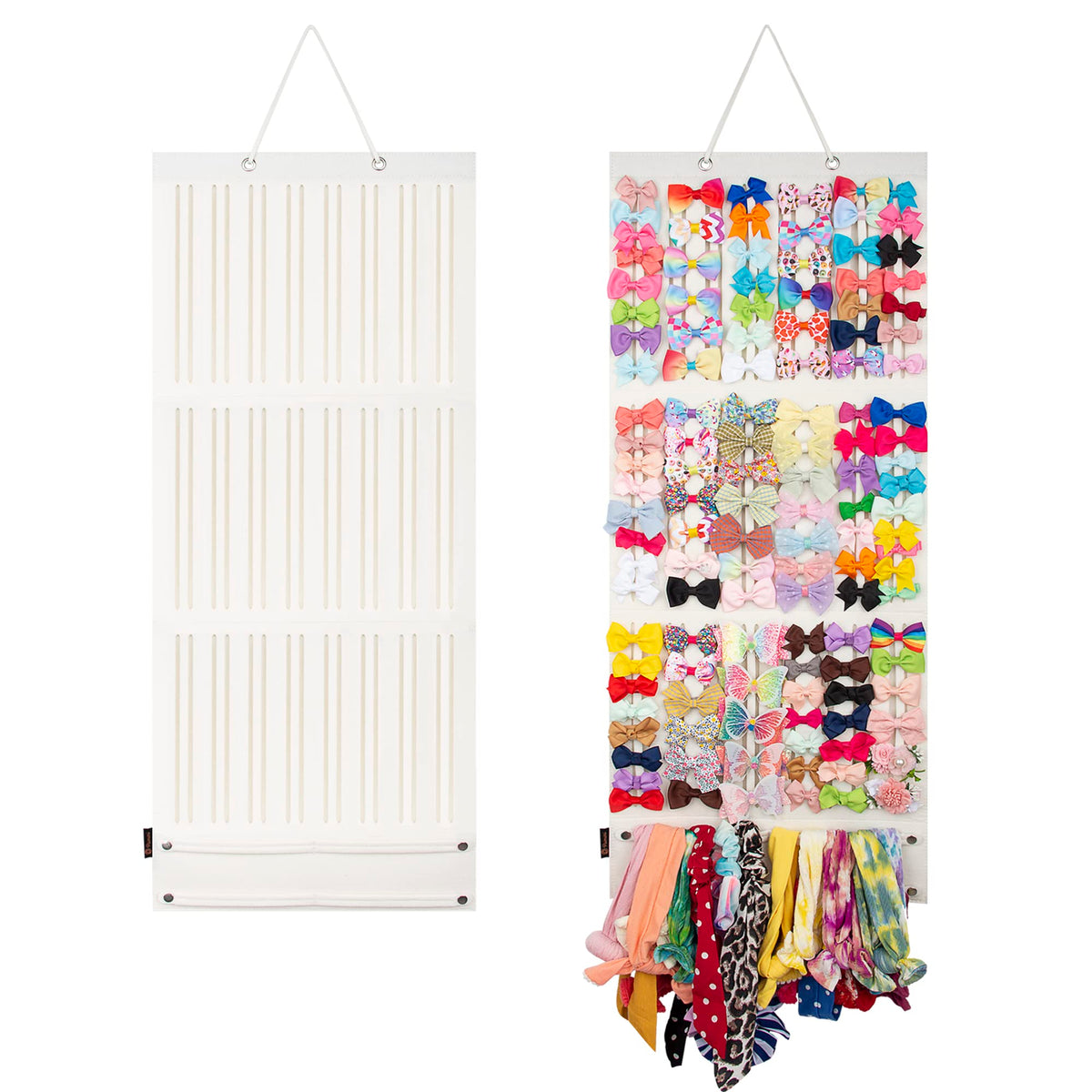 pacmaxi bow-holder-wall-display shows organized hair bows for quick selection