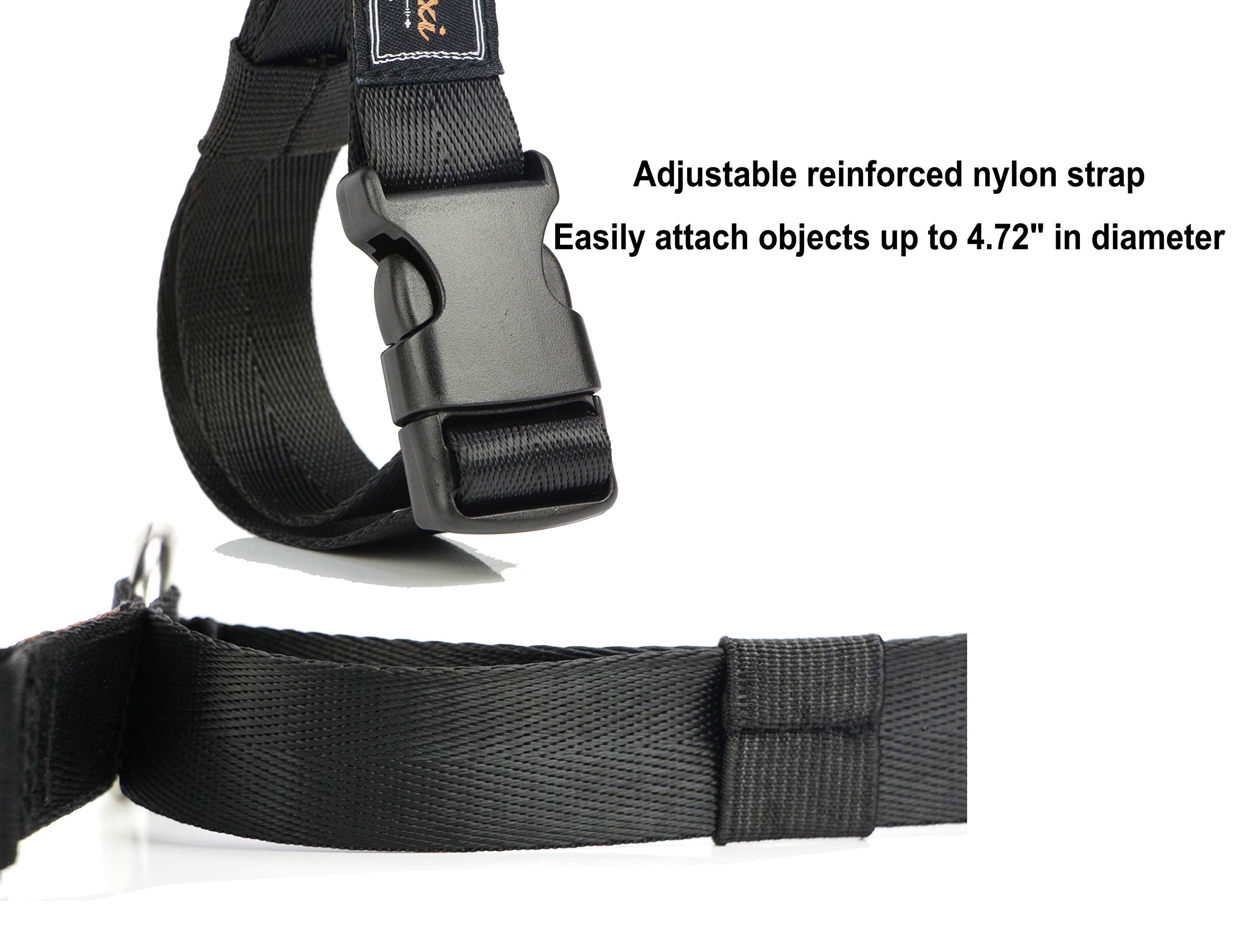 PACMAXI Stroller Hook with diaper bag attached demonstrates hands-free shopping convenience.