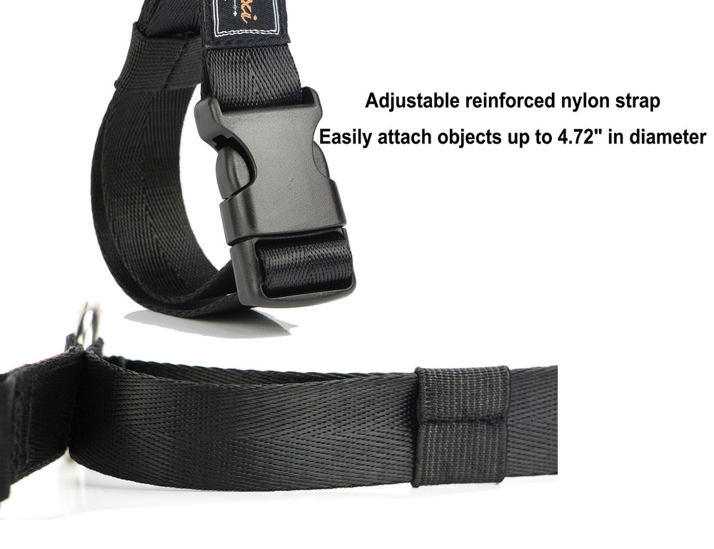 PACMAXI Stroller Hook with diaper bag attached demonstrates hands-free shopping convenience.
