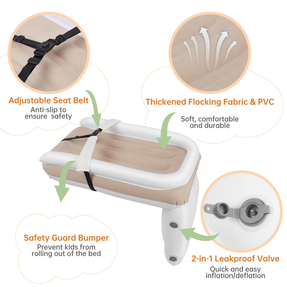 PAHTTO airplane bed demonstrates adjustable leg height to fit different seats.