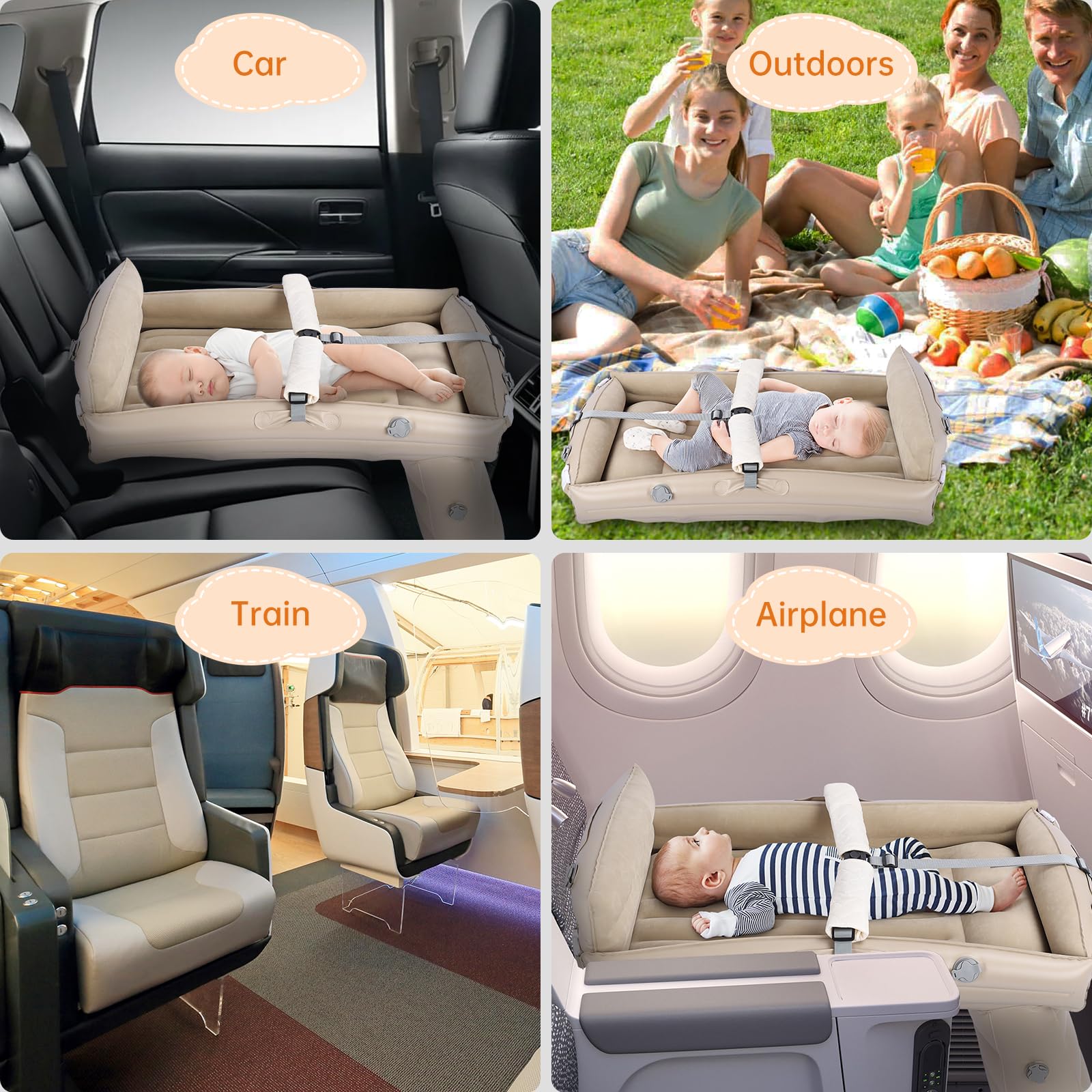 PAHTTO Kids Travel Bed set on economy seat for easier journeys.