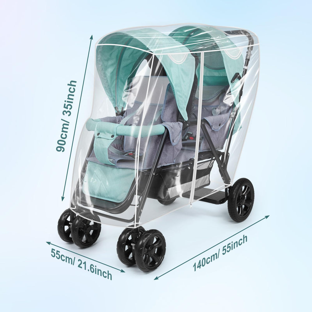 PAHTTO double stroller rain cover protects babies from wind, snow, and dust