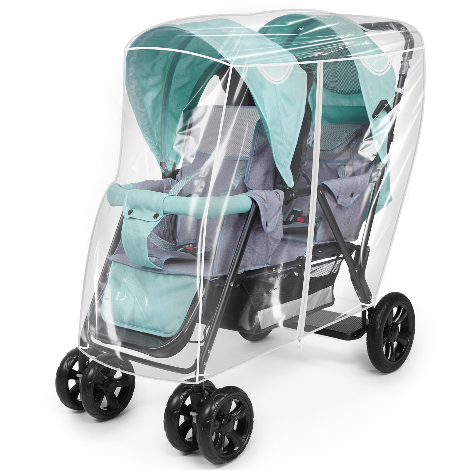 PAHTTO double stroller rain cover front window provides clear visibility in rainy weather