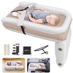 PAHTTO inflatable airplane bed for kids shows flat seat space for a comfortable travel nap.