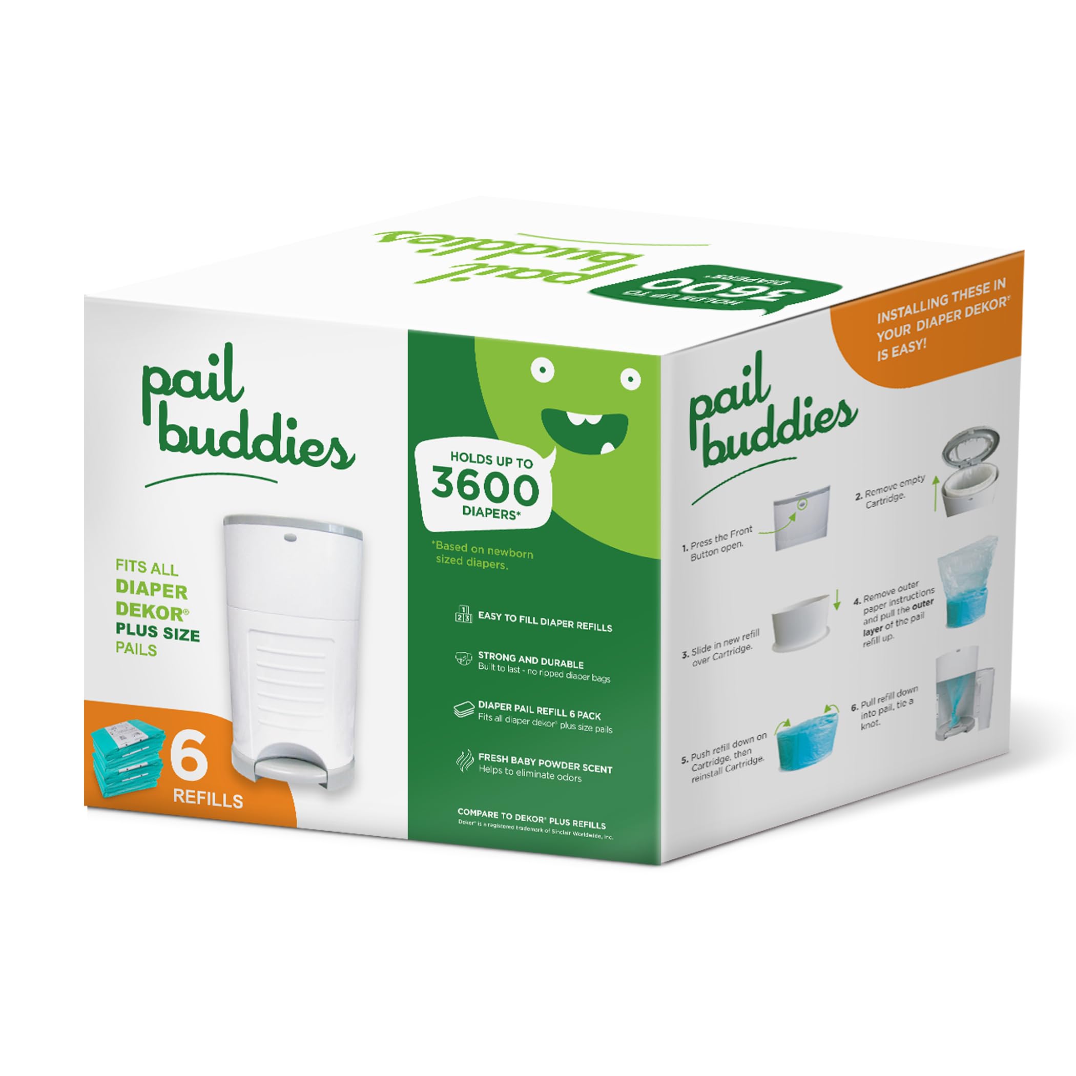 Pail Buddies Dekor Plus compatibility refill bag for easy diaper changes and odor control