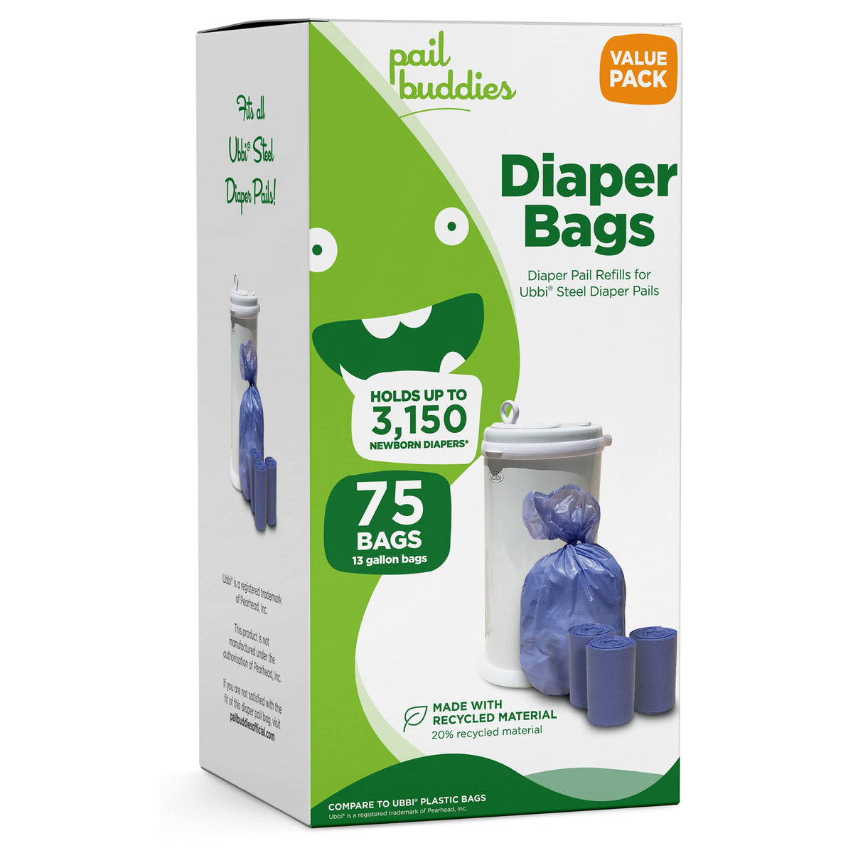 Pail Buddies 75-count packaging box for easy refills and budget-friendly disposal.