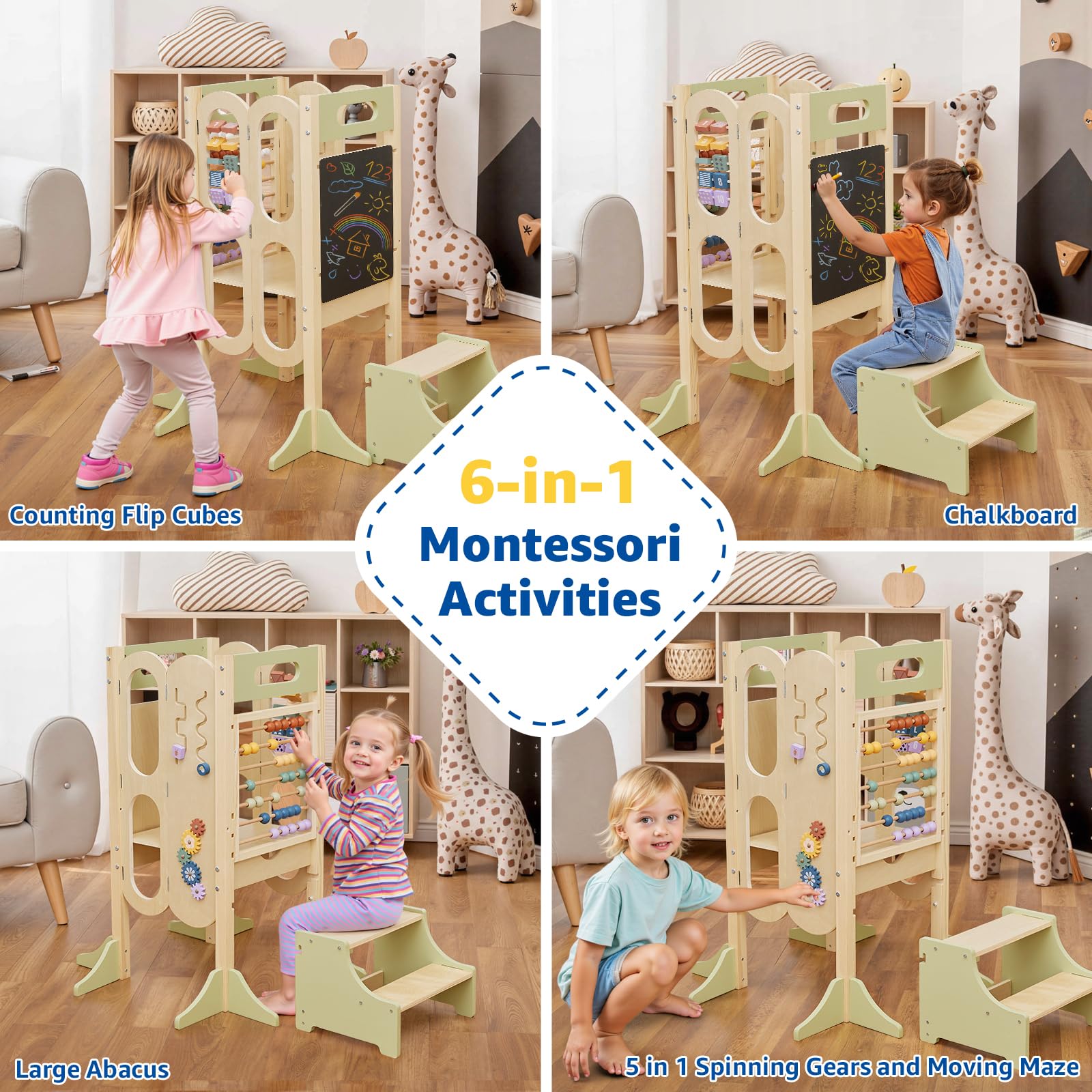 Paisure Foldable Toddler Tower stores neatly against a wall when not in use