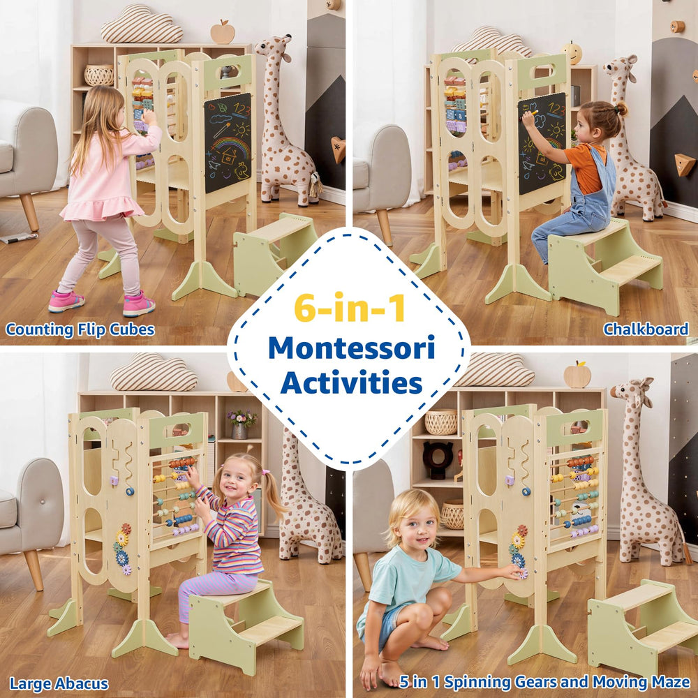 Paisure Foldable Toddler Tower stores neatly against a wall when not in use