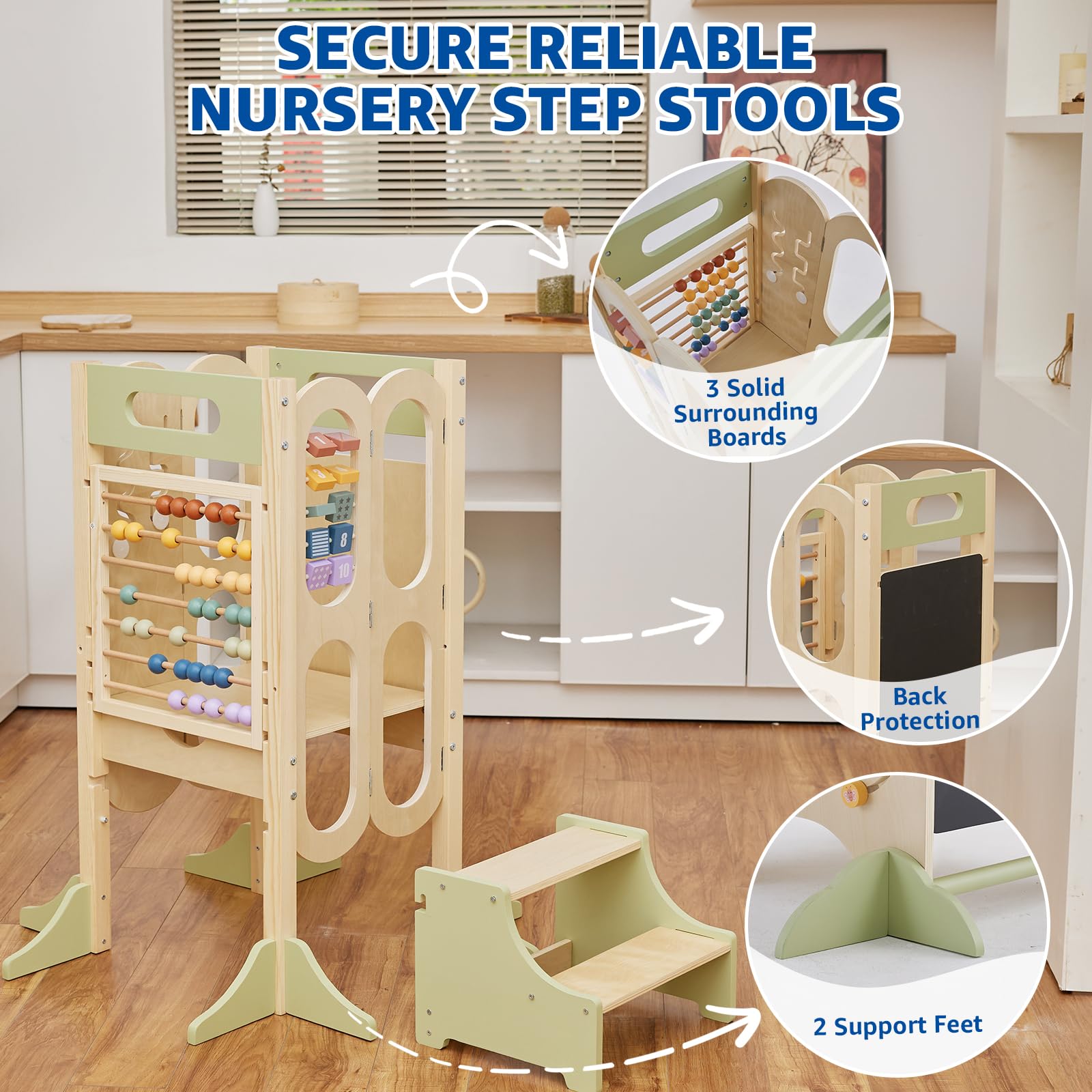 Paisure Foldable Toddler Tower with chalkboard invites drawing during playtime