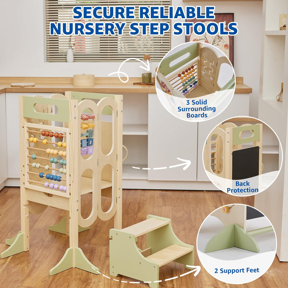 Paisure Foldable Toddler Tower with chalkboard invites drawing during playtime