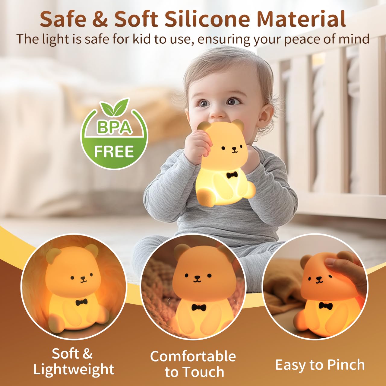 Pak Cute Bear LED Night Light with 7 color-changing options for mood lighting