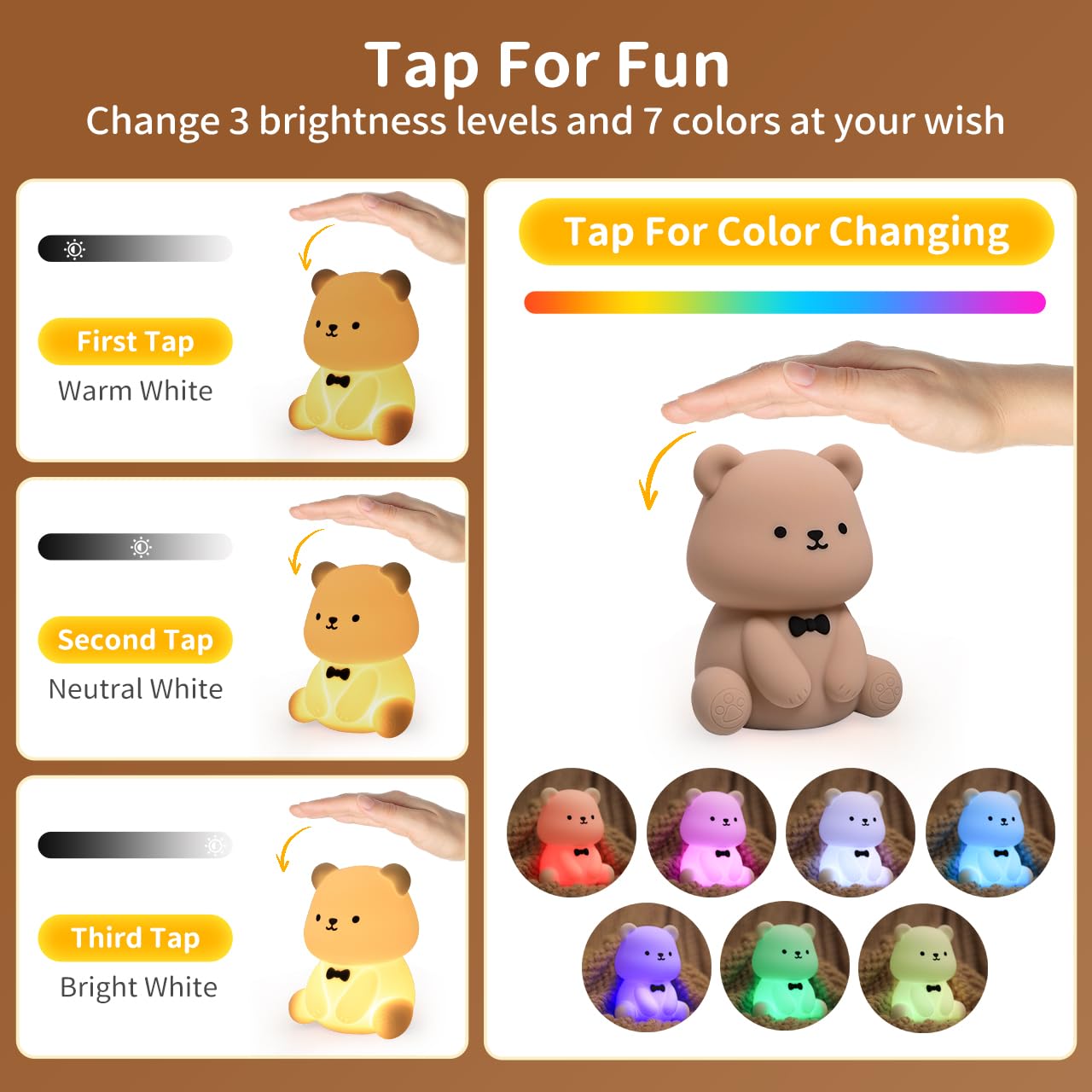 Pak Cute Bear USB-rechargeable night light with long-lasting battery