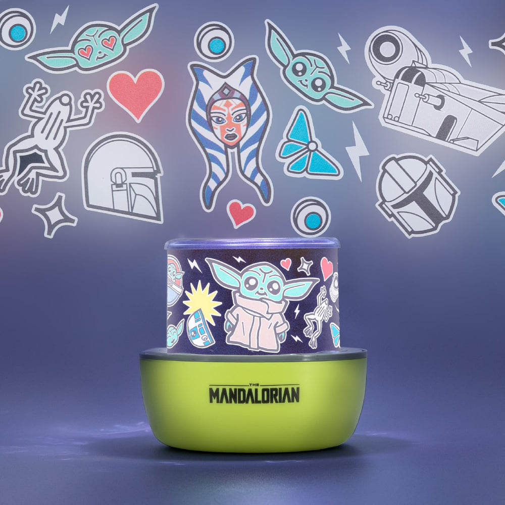 Paladone Grogu projection light scene-change showcases different galaxy scenes for bedtime.