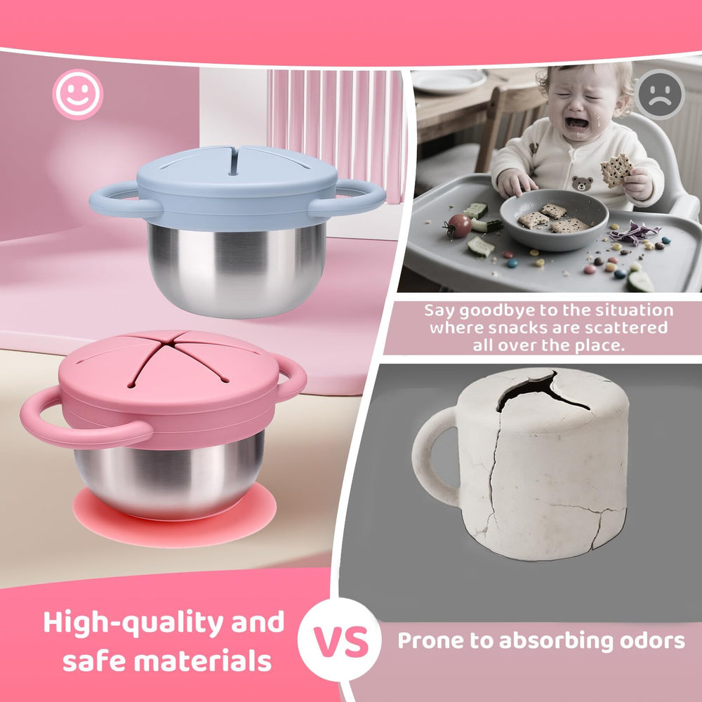 Palksky cup with silicone lid shows spill-safe design for self-feeding.