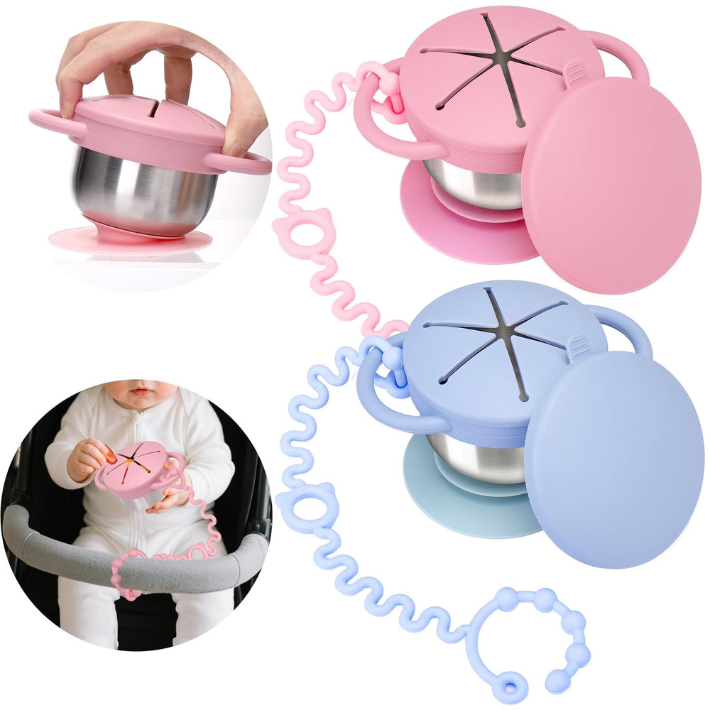 Palksky toddler snack cups stainless steel 2-pack ready for meals and mess-free outings.