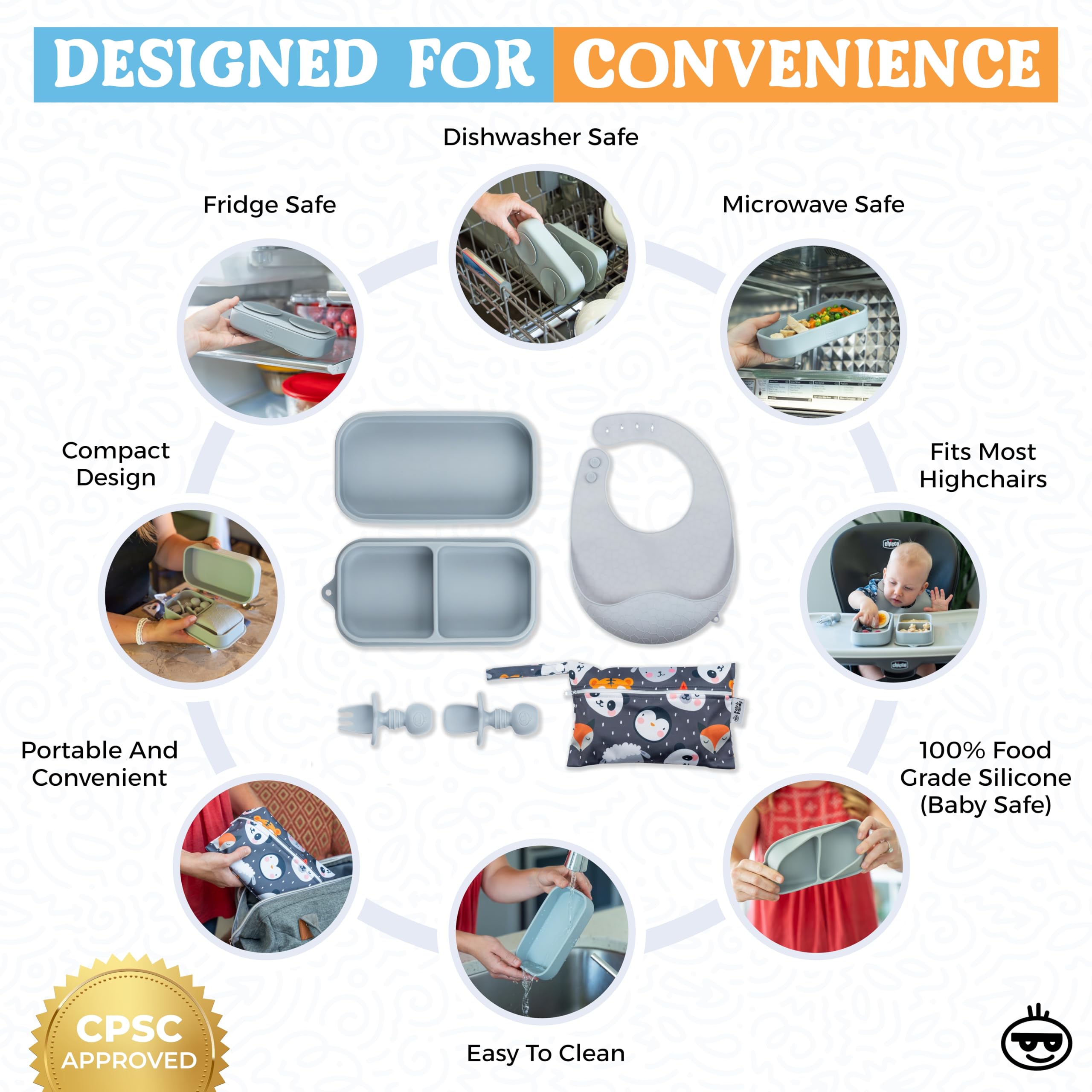 Palz and Pandy suction-divided plate for organized toddler meals on trips