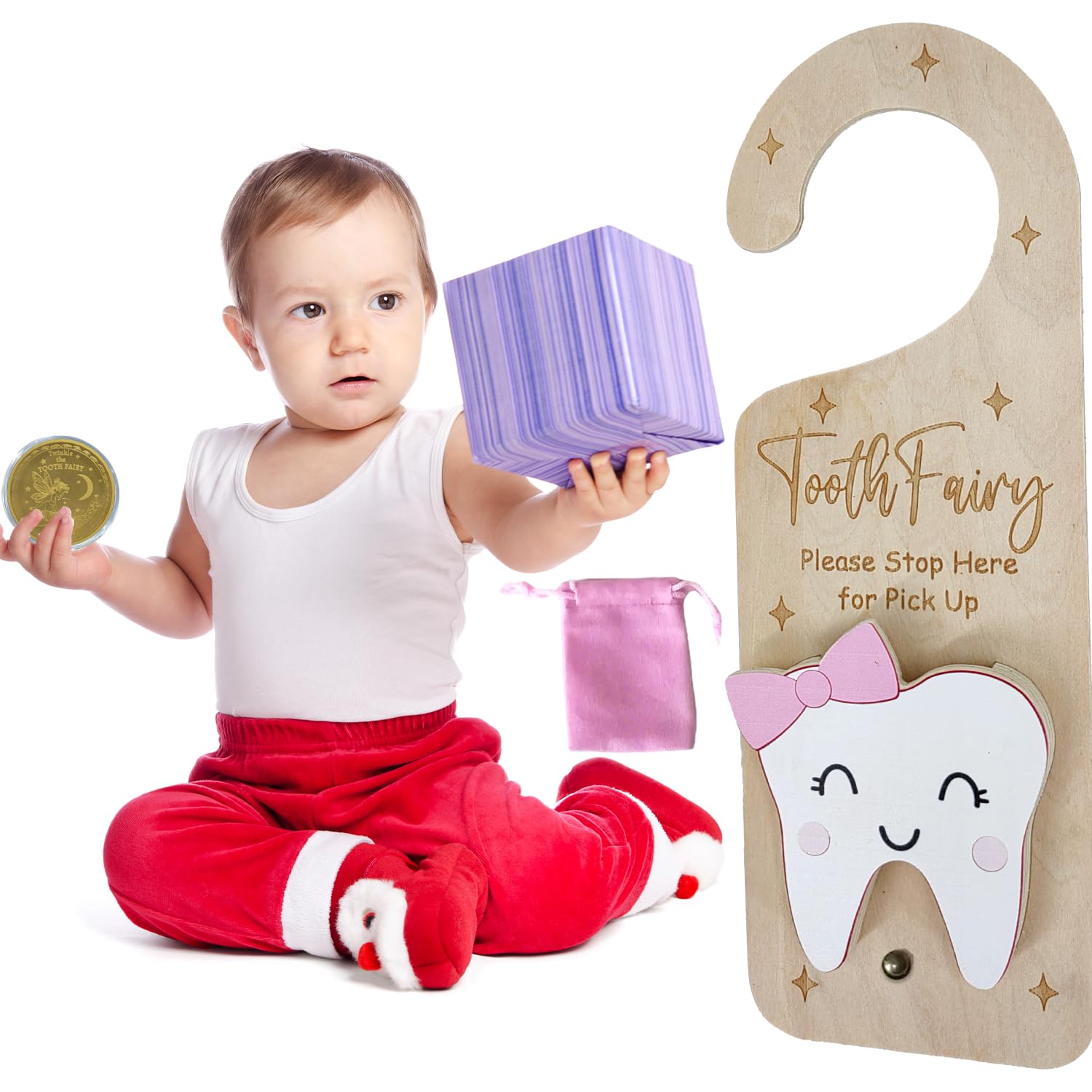 PAMBO bedtime brushing reminder tooth hanger in pink for kid-friendly routines.
