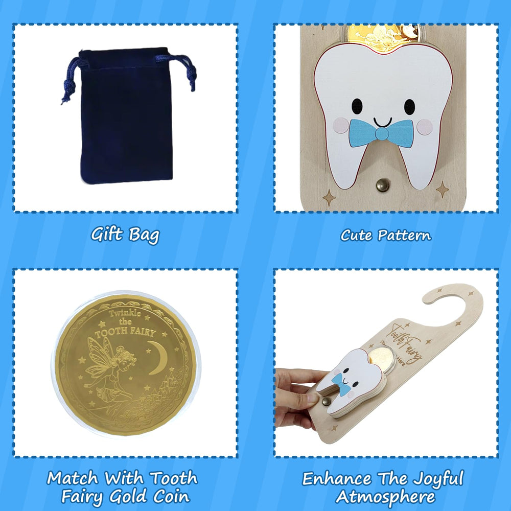 PAMBO blue-toned tooth fairy décor on a shelf for bedroom accents.