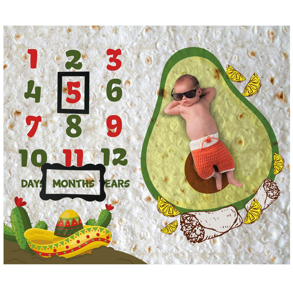 Pambo burrito milestone blanket avocado design offers photo-friendly softness for milestone shoots.