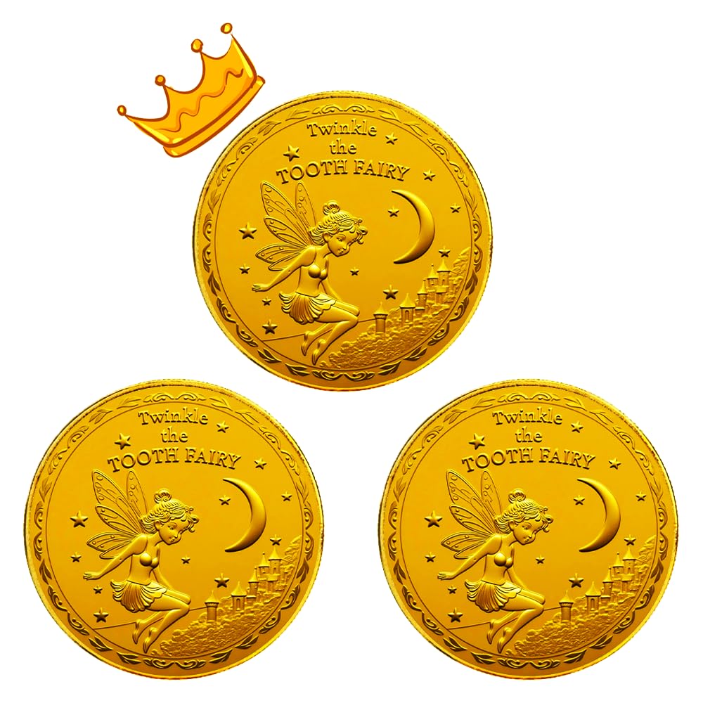 PAMBO Tooth Fairy coin front view in gold plating, premium keepsake for lost teeth.