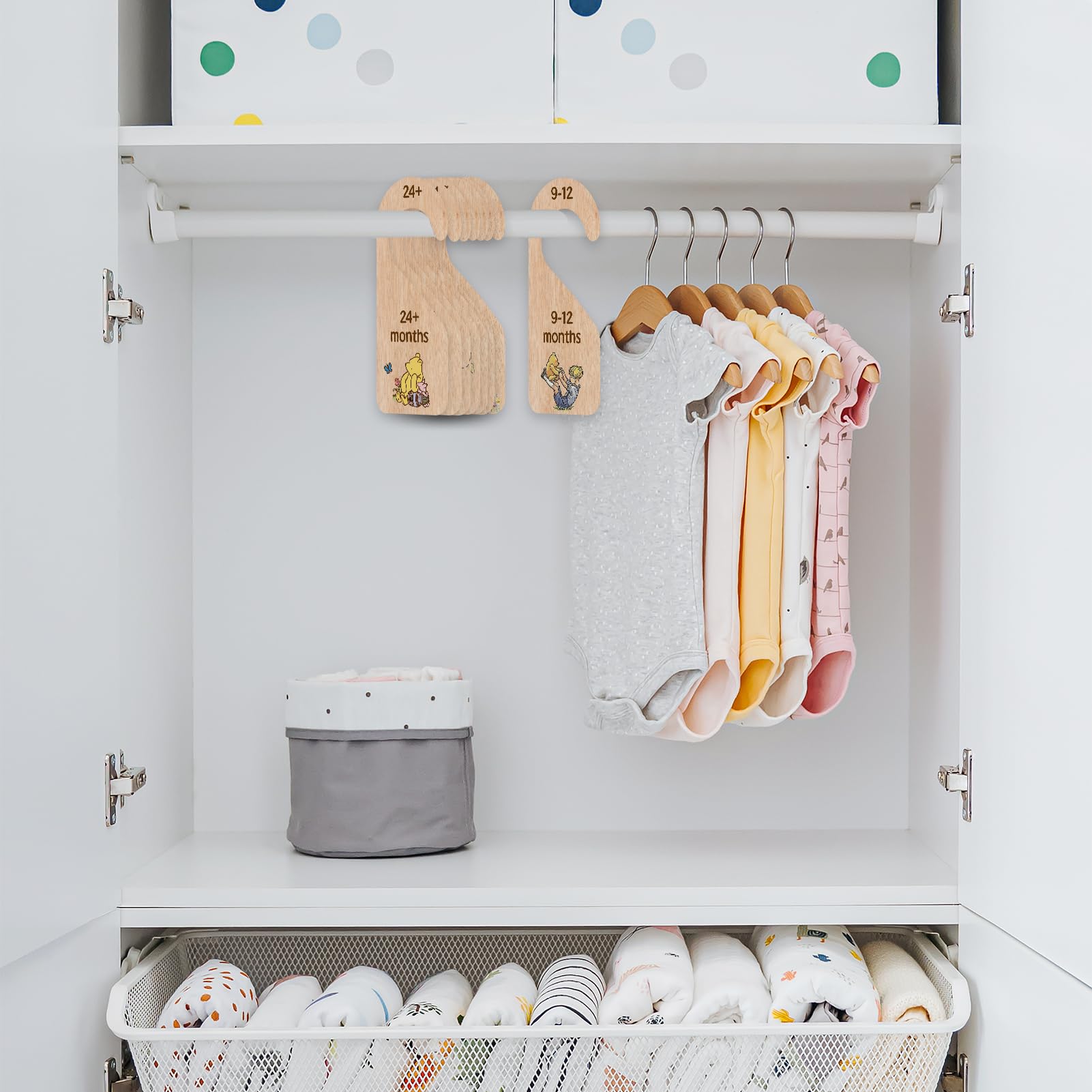 PAMBO Winnie Bear newborn essentials stored neatly for quick outfit changes.