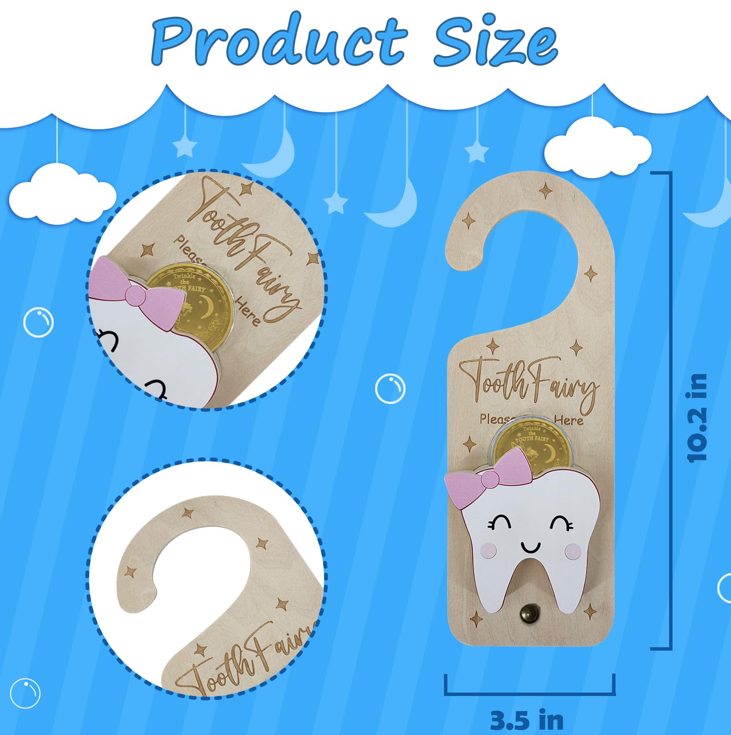 PAMBO wooden tooth fairy coin set in pink finish, promotes healthy habits for kids.