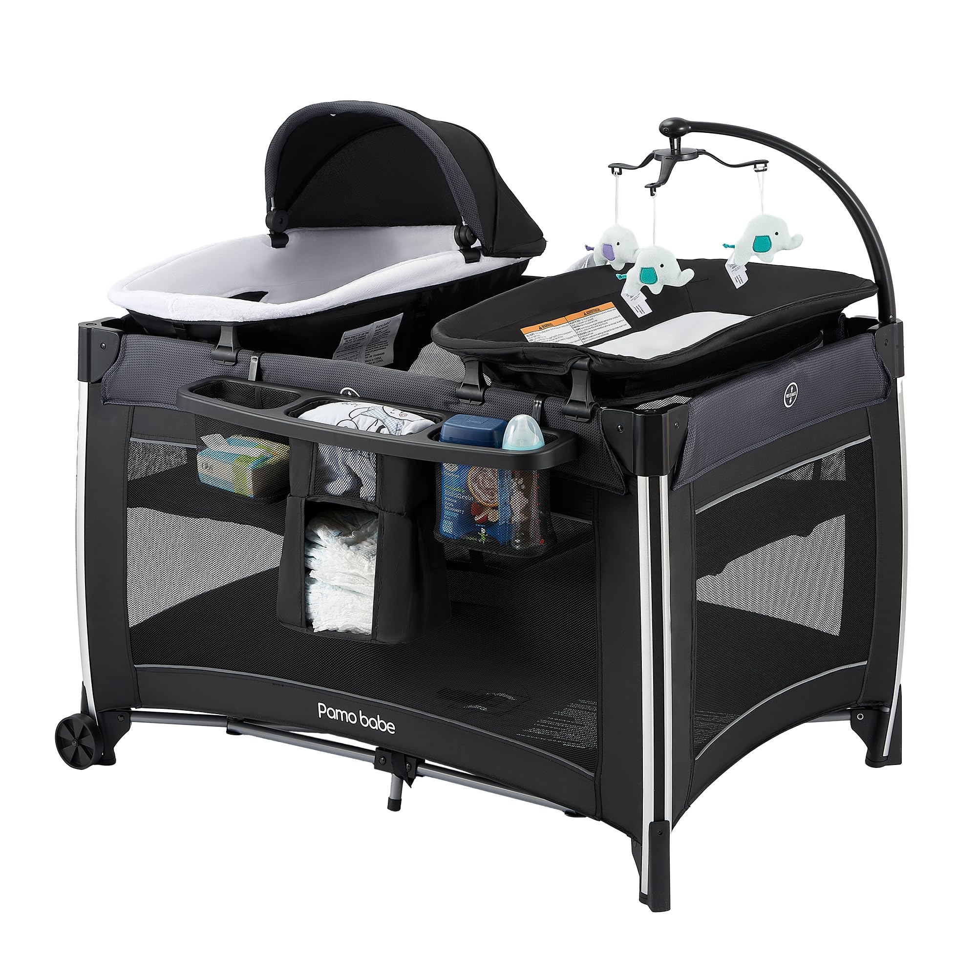 Pamo Babe 4in1 playard bassinet-setup for a comfy newborn nap on the go.