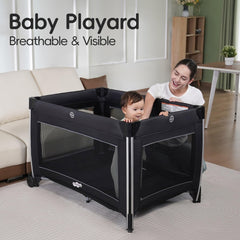Pamo Babe 4in1 playard-portable-crib demonstrates easy room-to-room movement.