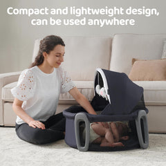 Pamo babe baby dome canopy outdoors shields from sun during playtime.
